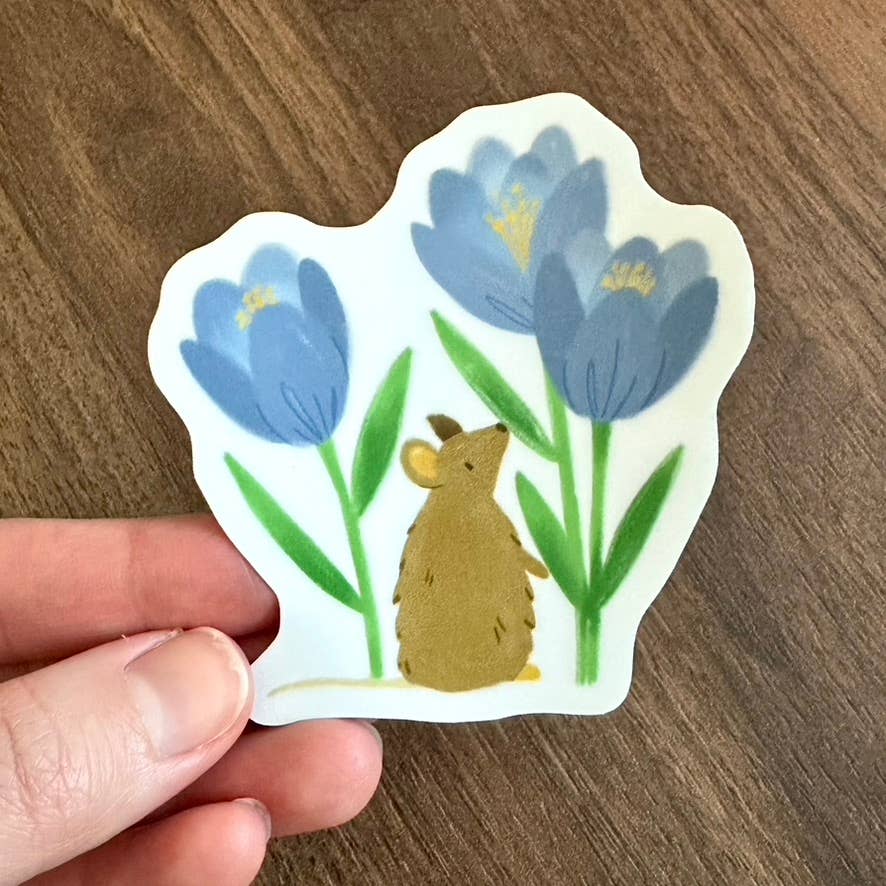 Mouse & Crocuses Floral Sticker