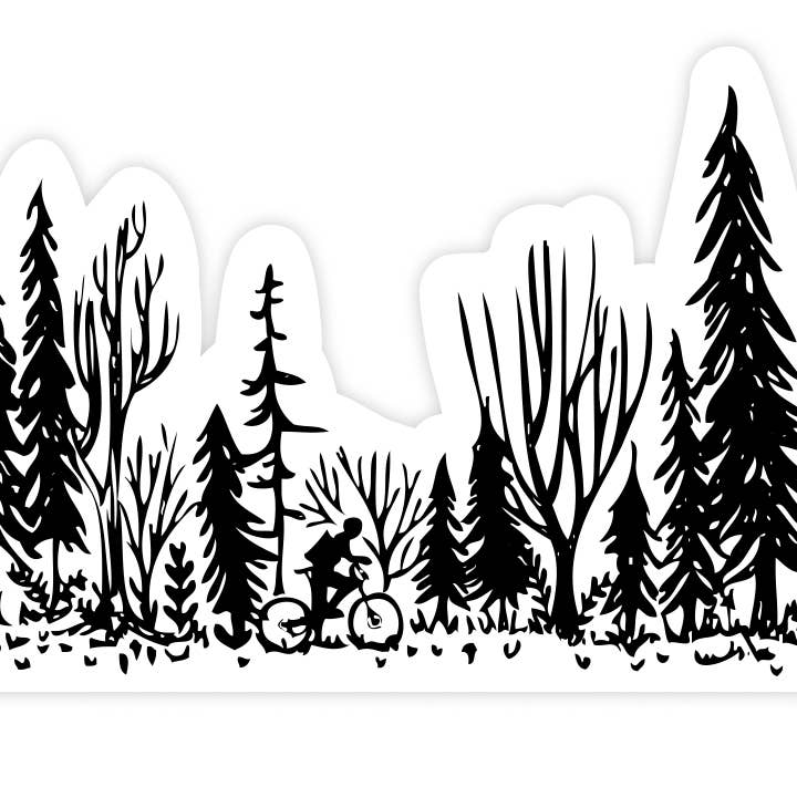 Forest Ride Sticker: Cyclist on Trail Amidst the Tree