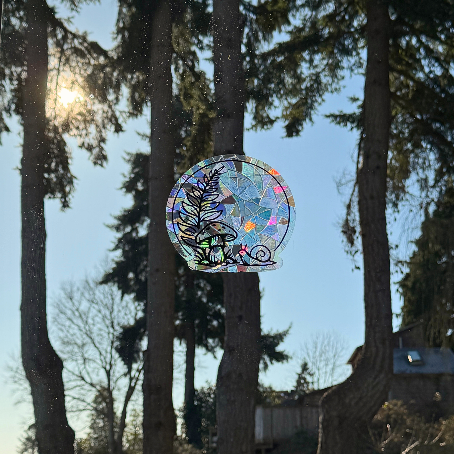 Forest Suncatcher | Fern Snail and Mushroom Window Cling