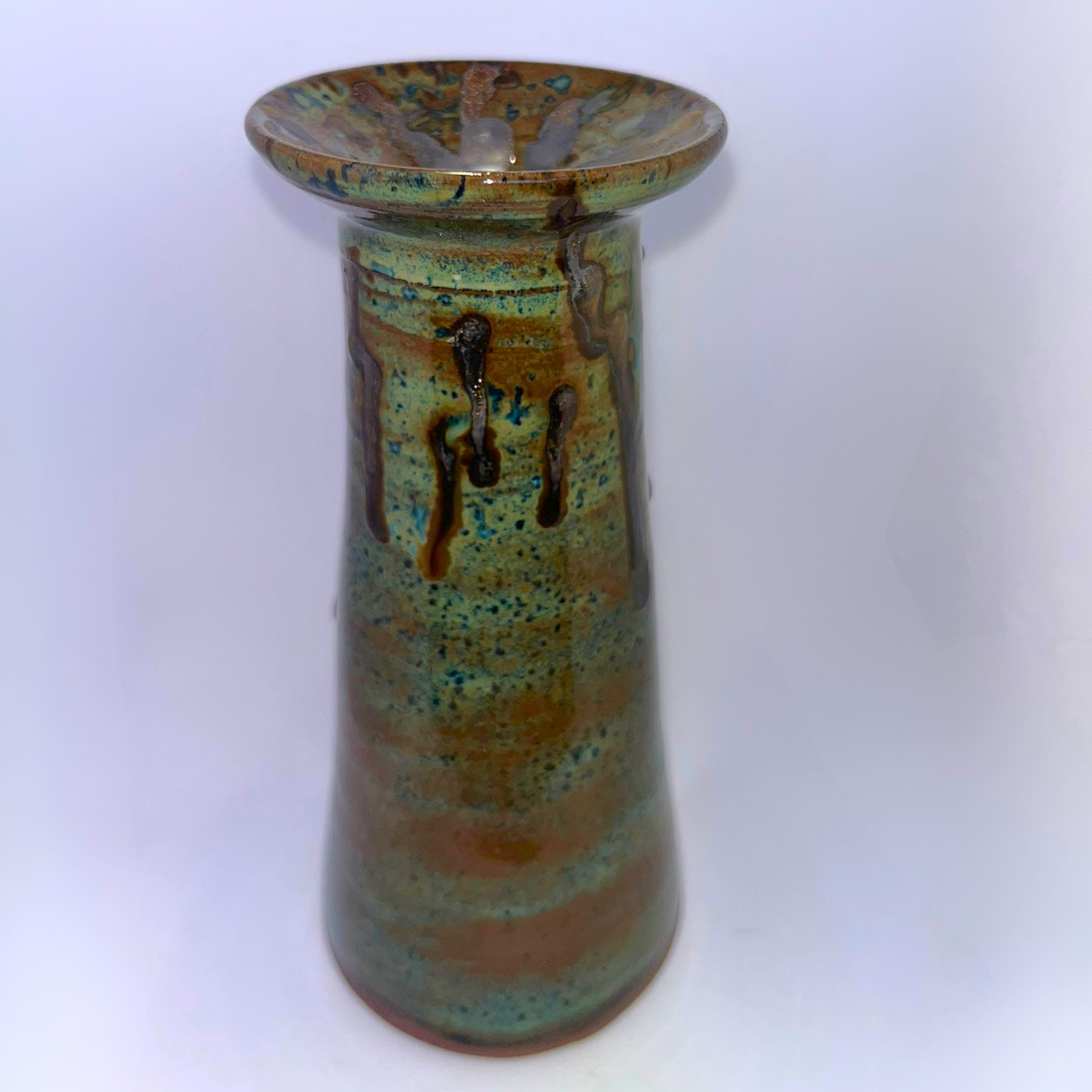 6.5" Pottery Vase - Green and Brown