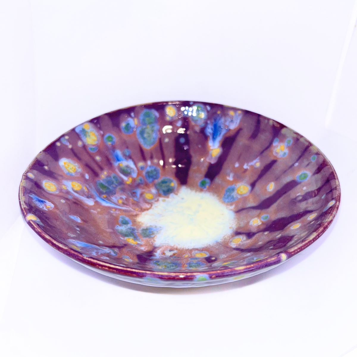 6" Pottery Shallow Bowl - Dark Purple Speckle