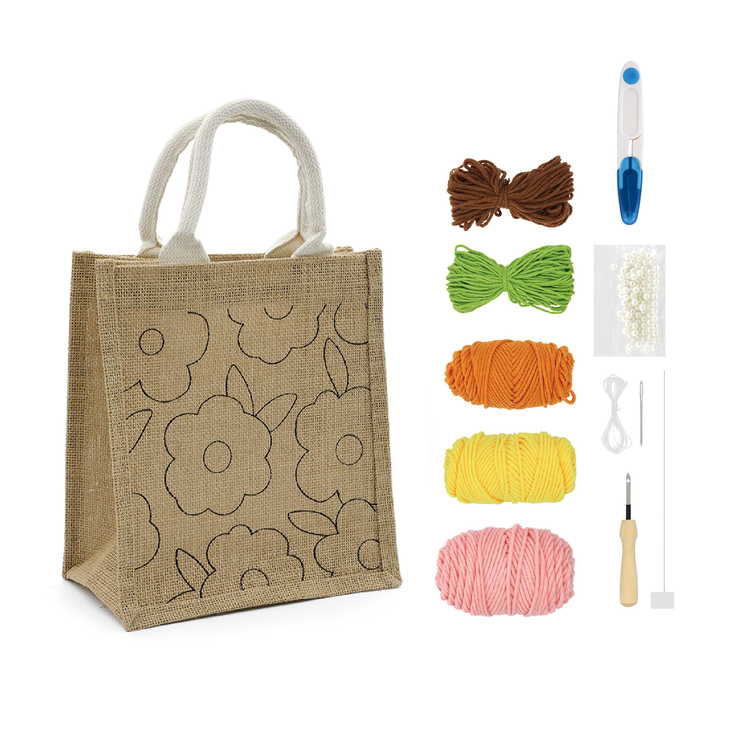 Punch Needle Floral Tote Bag Kit