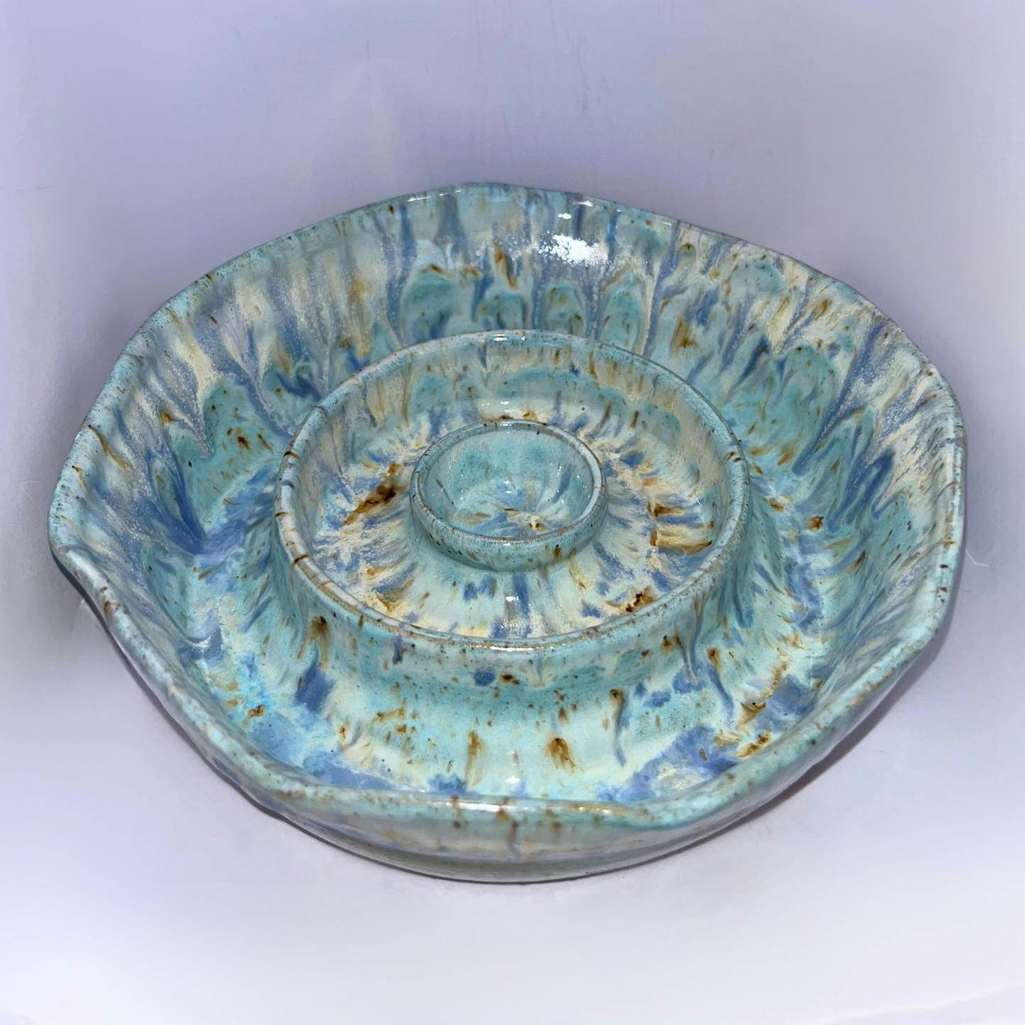 7" Pottery Dog Bowl - Blue Drip