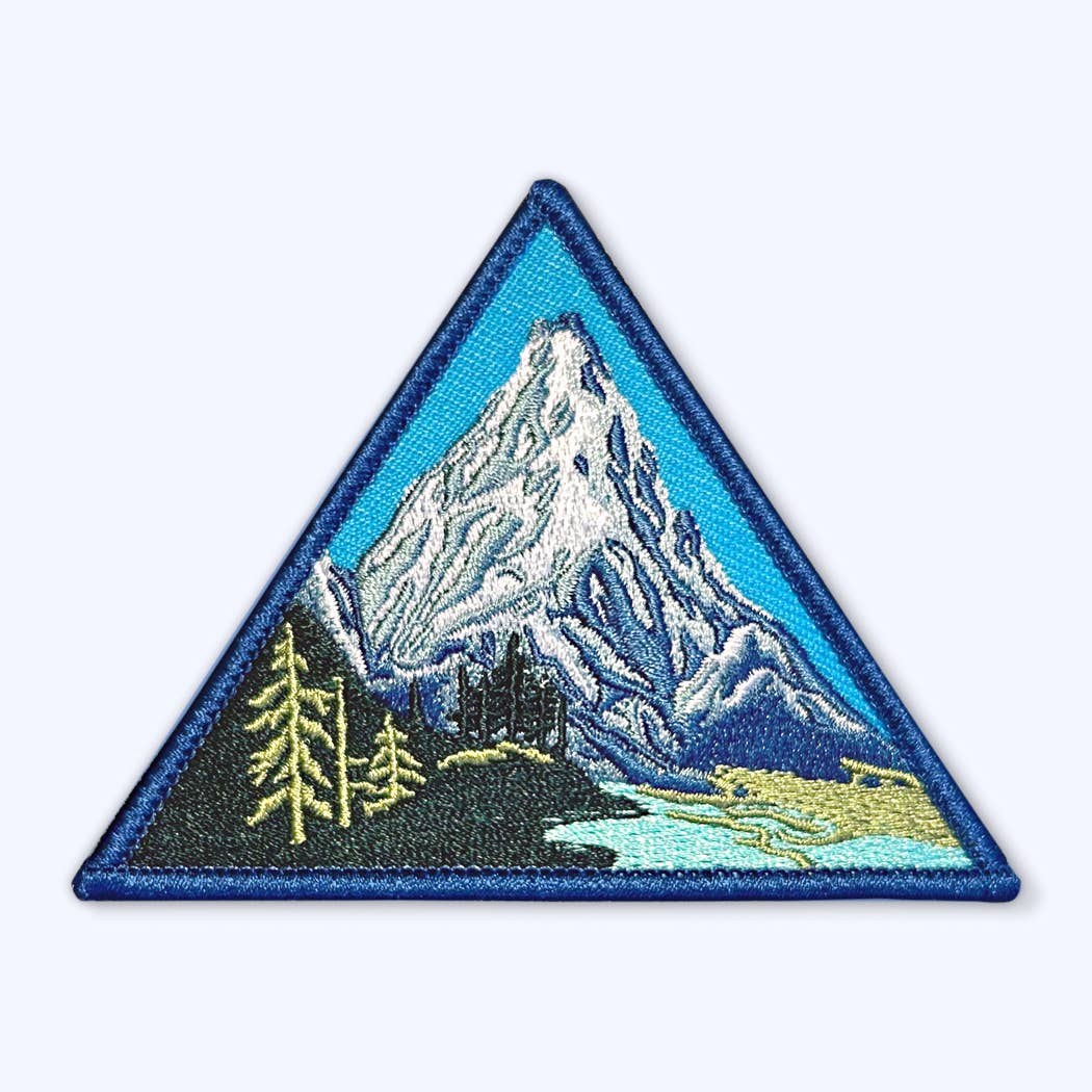 Alpine Lake Sew On Patch: Snow Capped Mountains with Trees