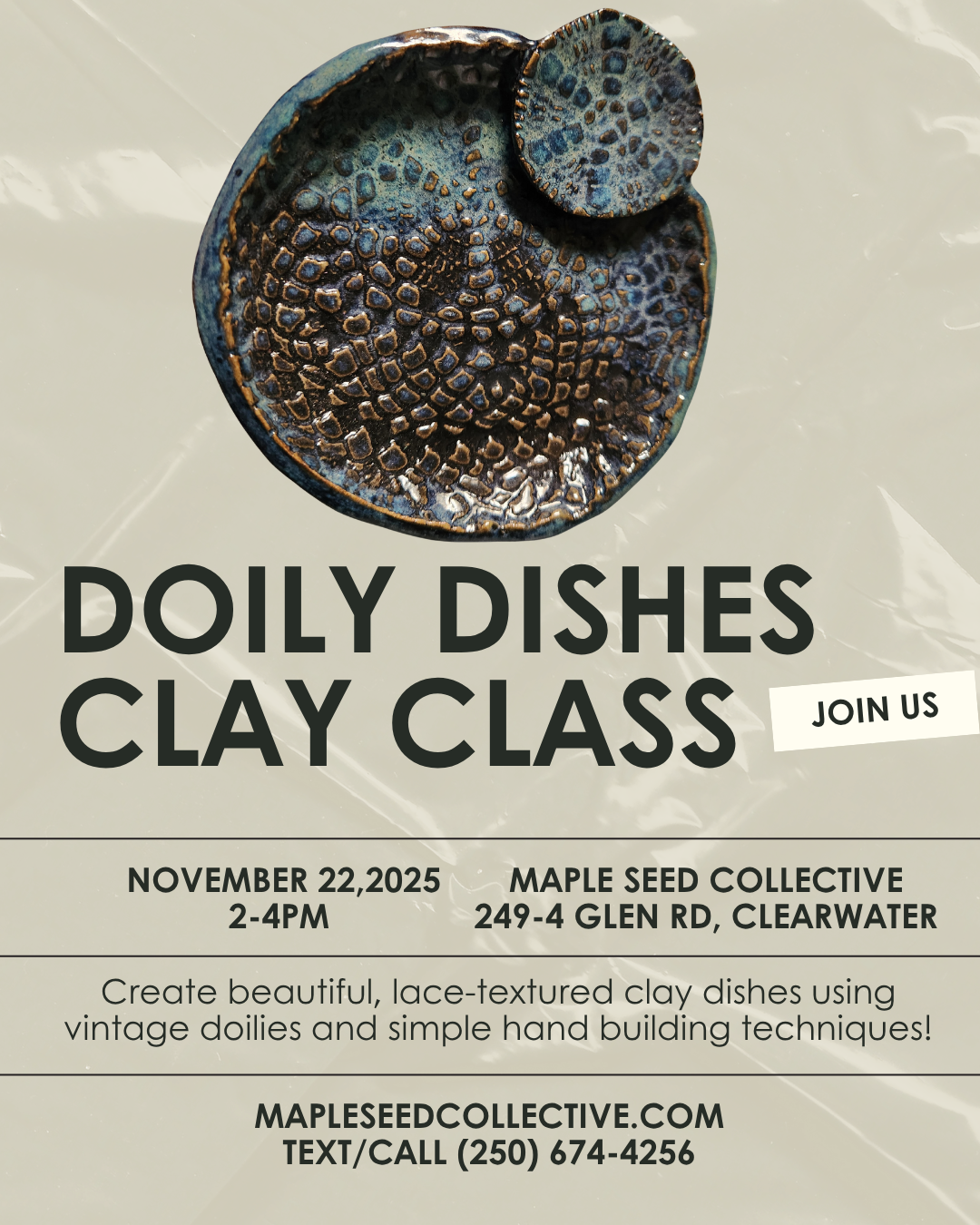 Doily Dishes Hand Building Clay Class