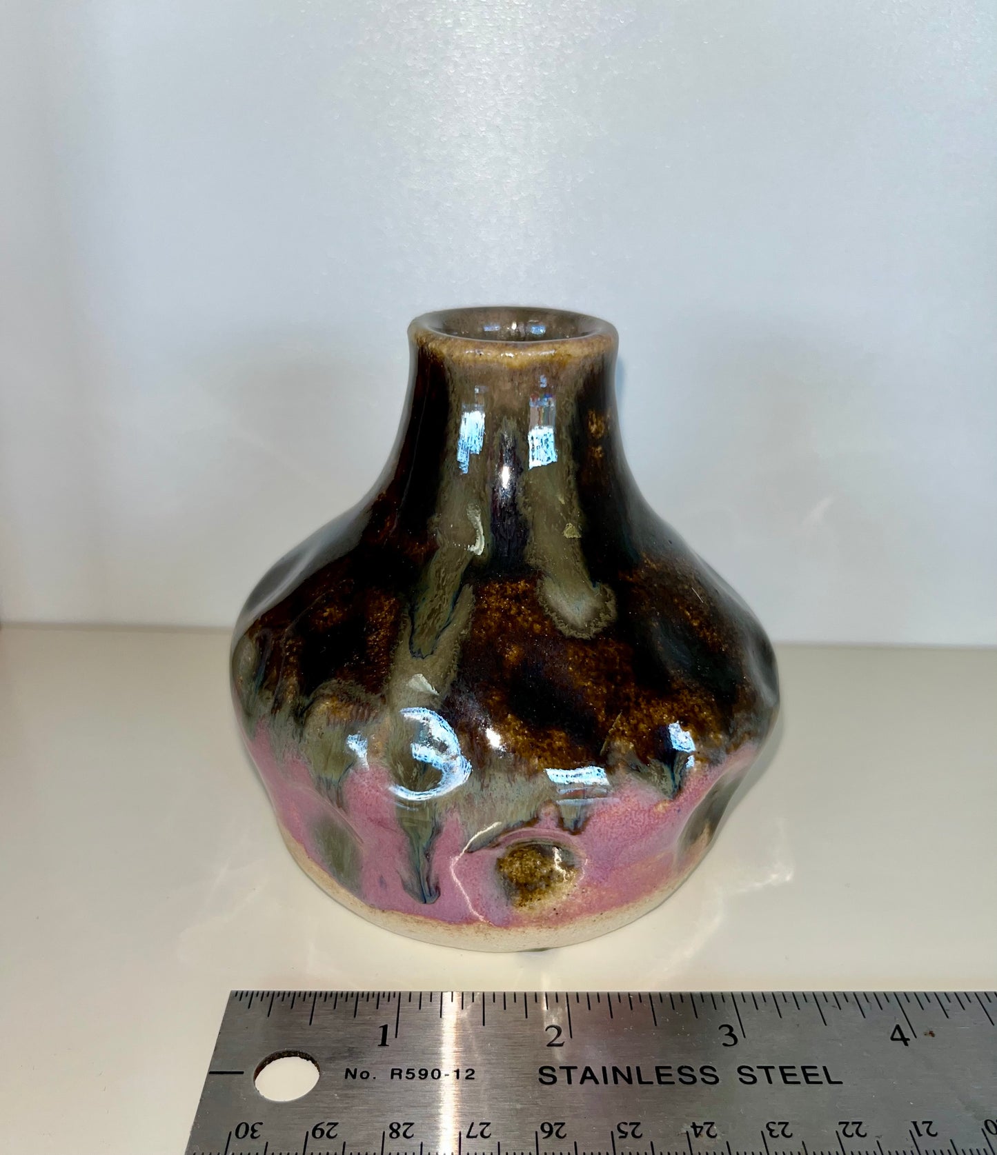 4" Pink and Brown Vase by Heath Fehr