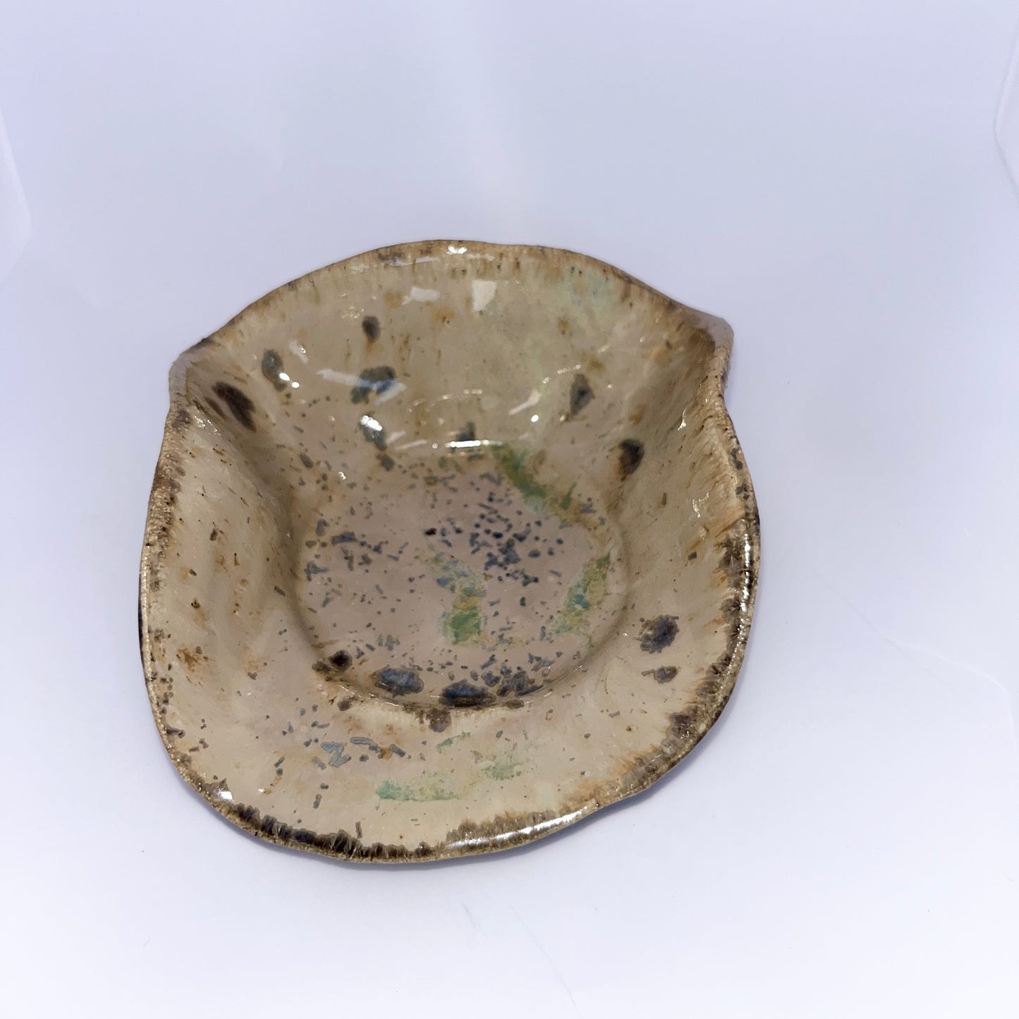 4" Pottery Organic Speckled Spoon Rest - Brown