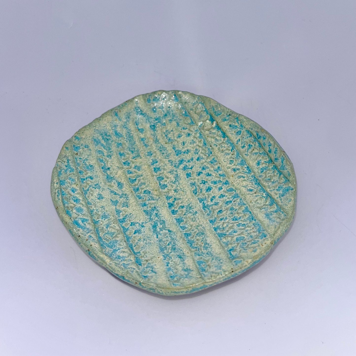 3.5" Pottery Striped Dish - Blue