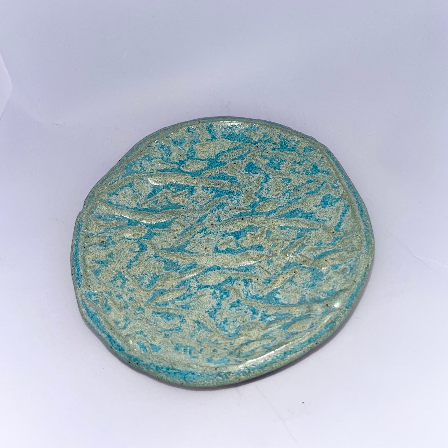 4" Pottery Textured Dish - Blue