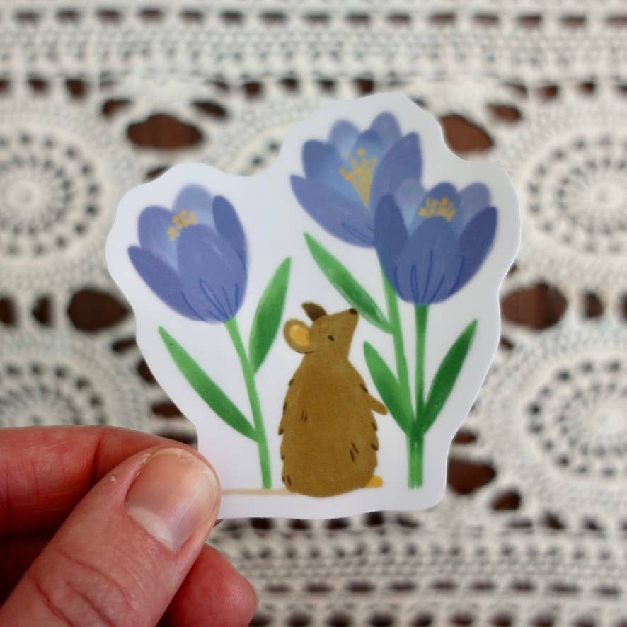 Mouse & Crocuses Floral Sticker