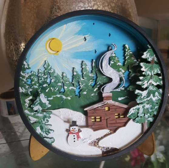 Winter Cabin Shadow Box (DIY Acrylic Paint Kit)