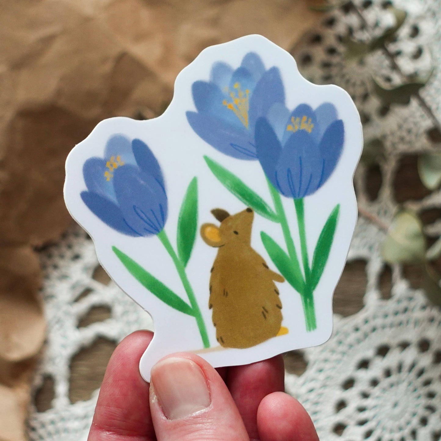 Mouse & Crocuses Floral Sticker