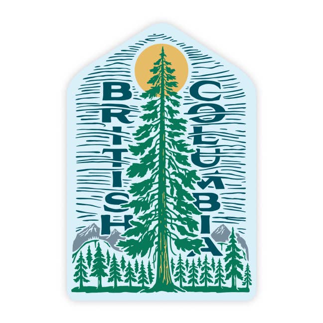 BC Tree Sticker: Mountain & Forest Landscape with Huge Cedar