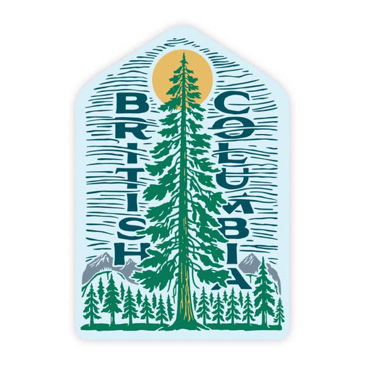 BC Tree Sticker: Mountain & Forest Landscape with Huge Cedar