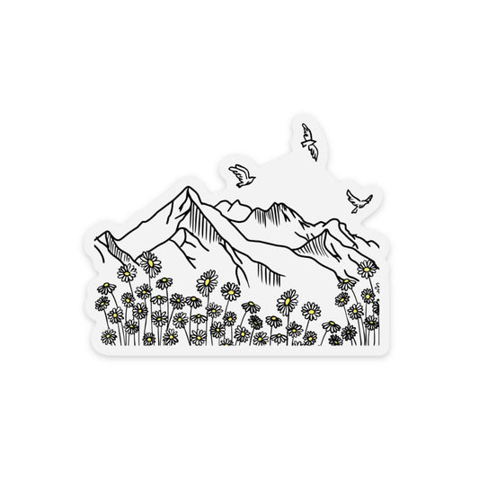 Mountain W/ Floral Clear Matte Vinyl Sticker