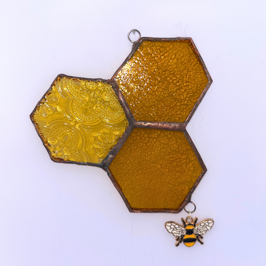 Honeycomb Stained Glass - 3 Piece with Bee