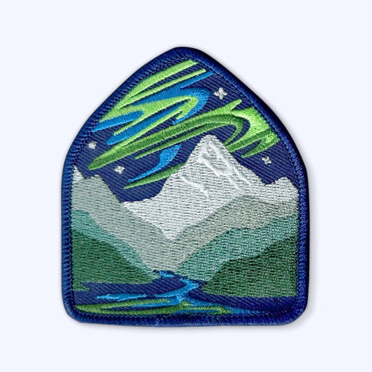 Aurora Borealis Sew On Patch: Northern Lights Over Mountains