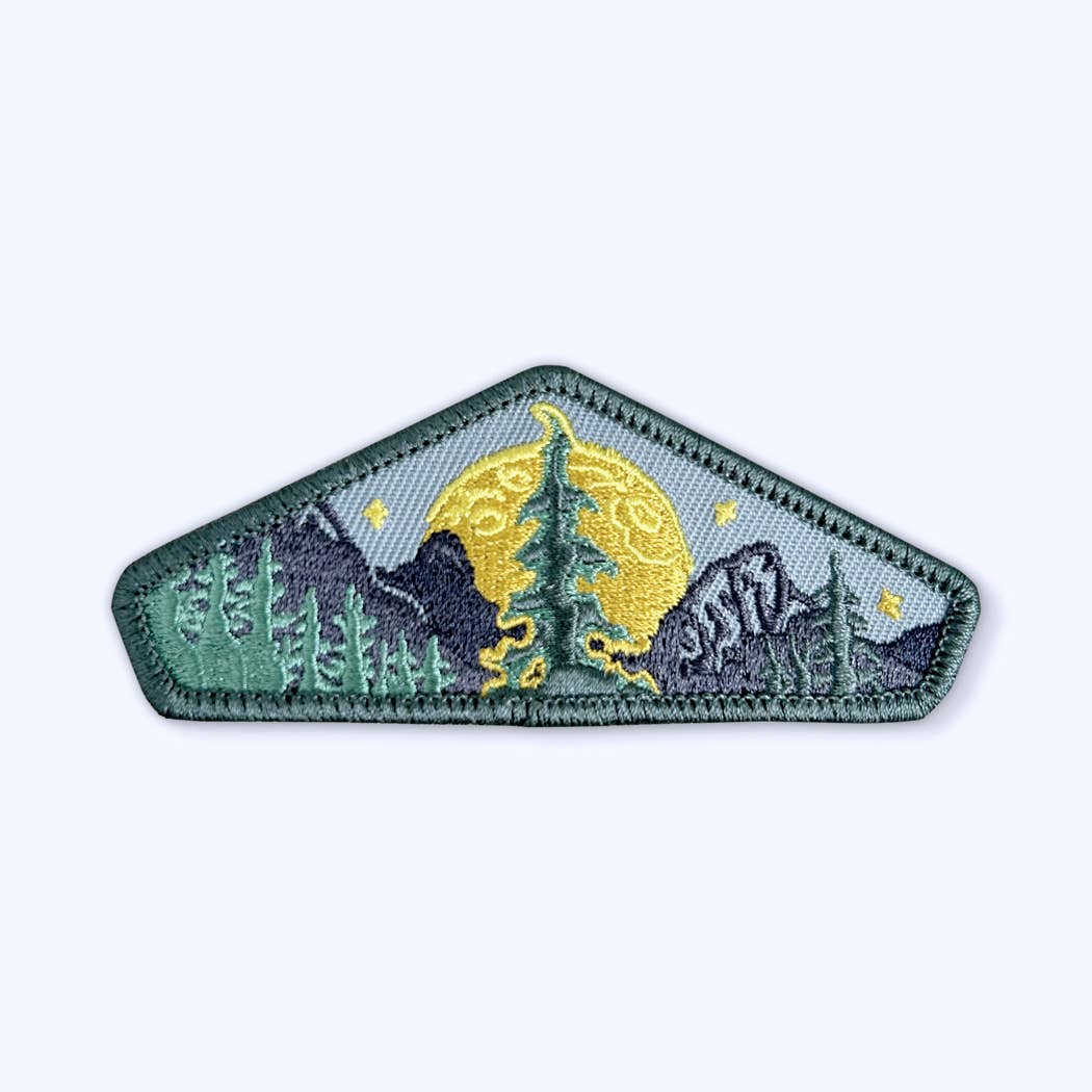 Tree & Moon Sew On Patch: Evergreen Forest & Mountains