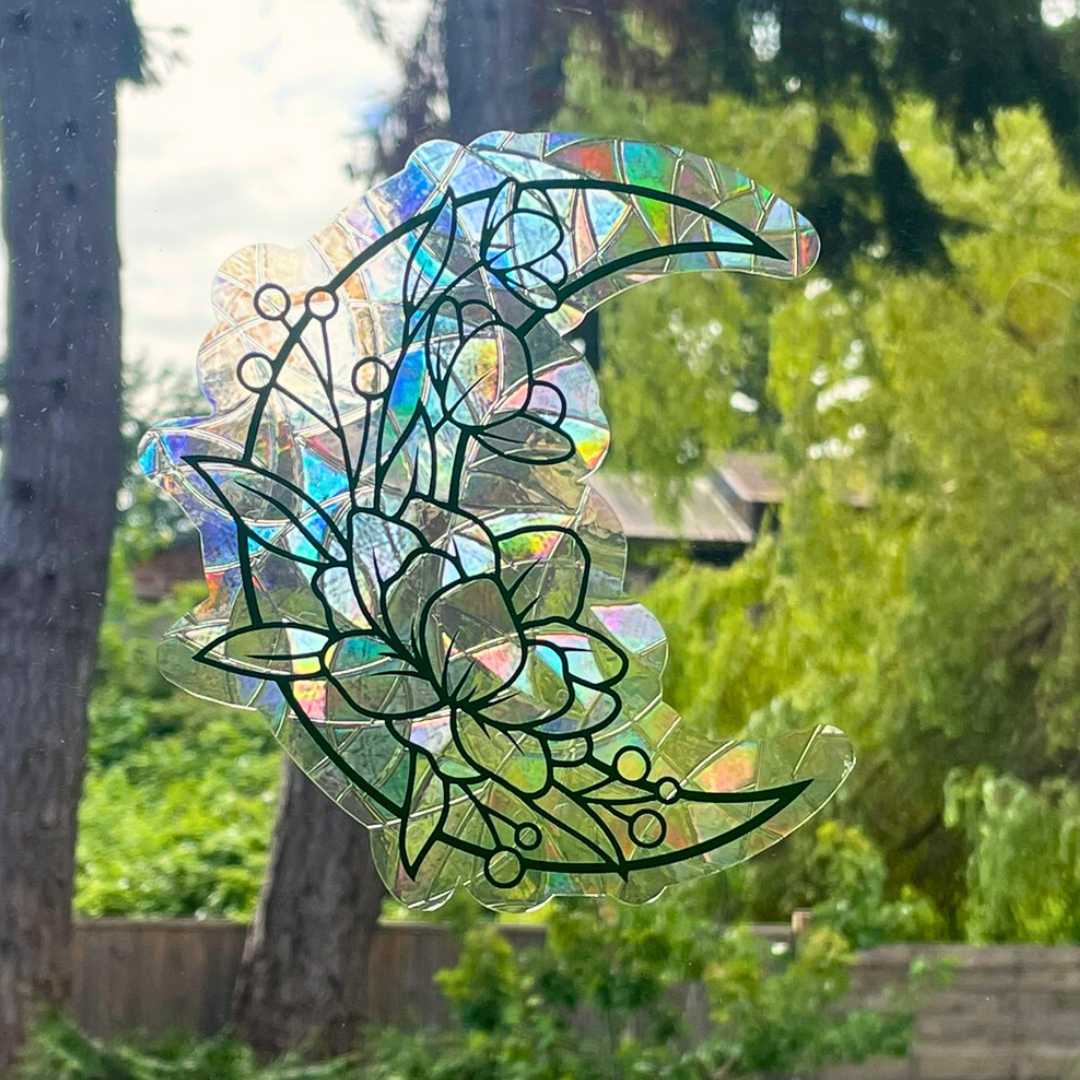 Floral Moon Suncatcher | Boho Decor | Window Cling