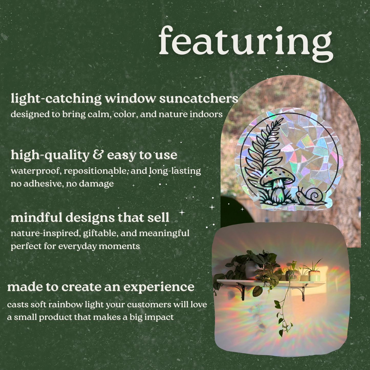 Forest Suncatcher | Fern Snail and Mushroom Window Cling