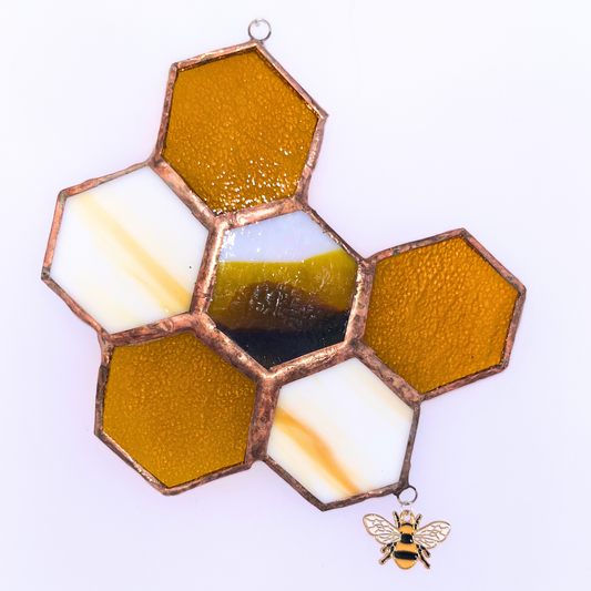 Honeycomb Stained Glass - 6 Piece with Bee