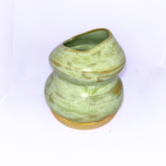 3.5" Pottery Asymmetric Vase - Green