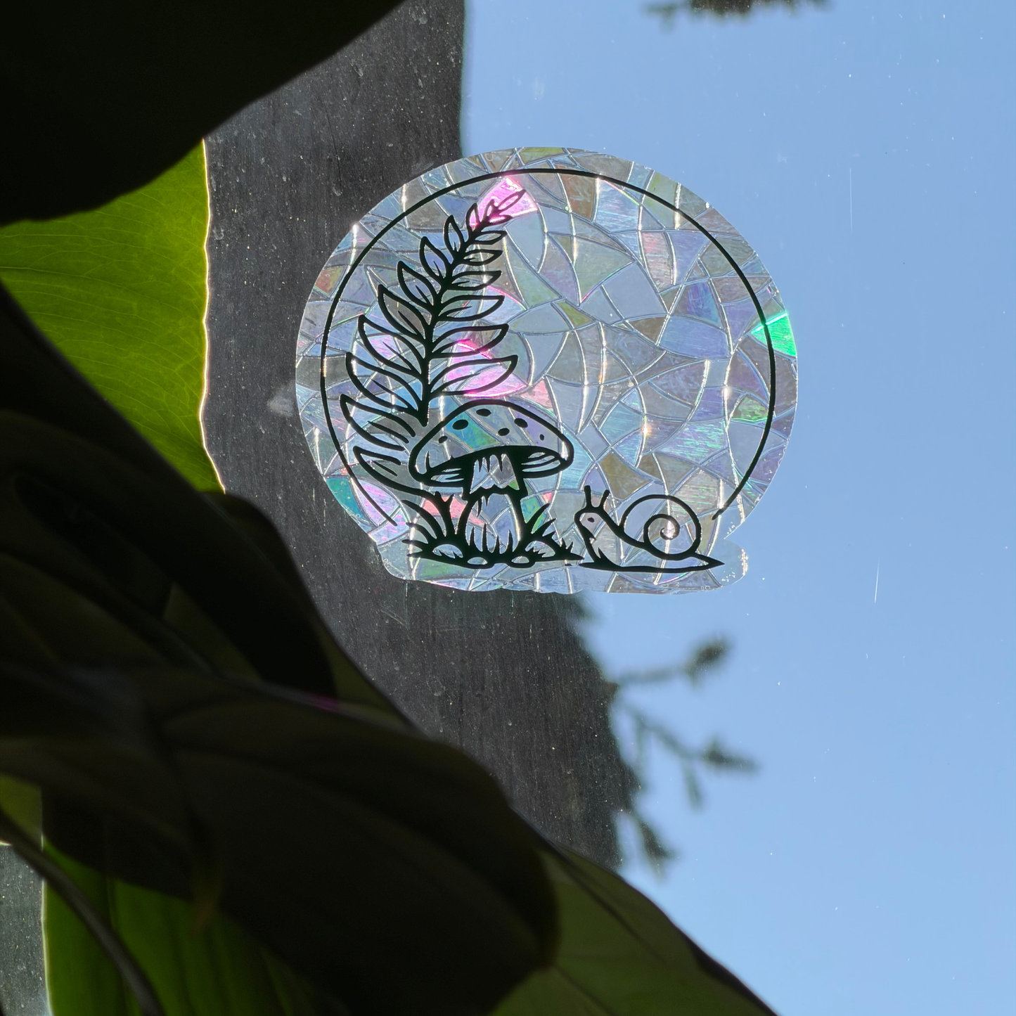 Forest Suncatcher | Fern Snail and Mushroom Window Cling