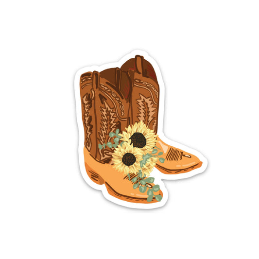 Classic Cowboy Boots W/ Sunflowers Matte Vinyl Sticker