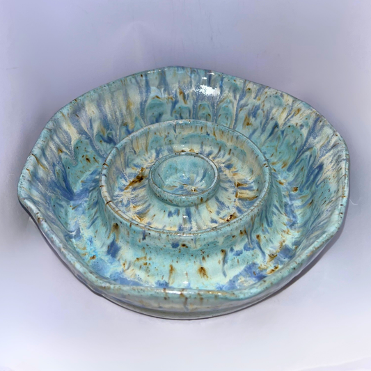 7" Pottery Dog Bowl - Blue Drip