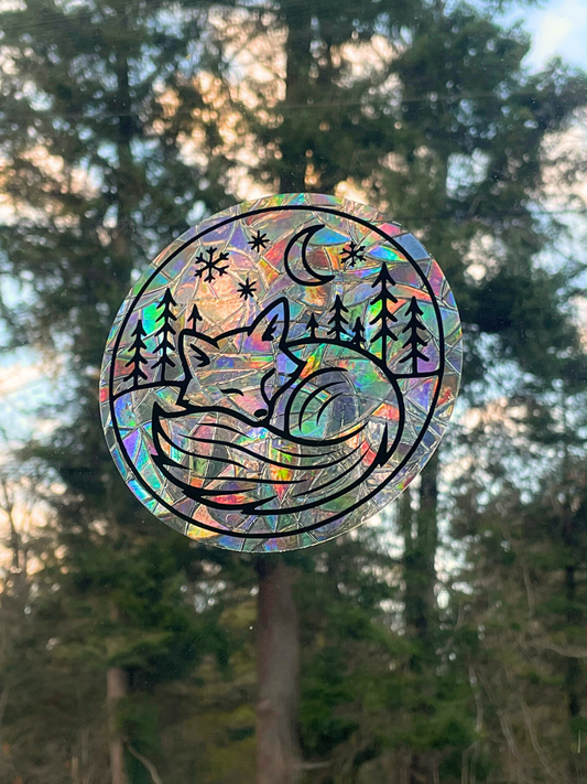 Cozy Sleeping Fox Suncatcher Window Cling