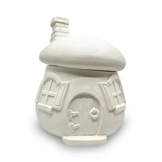 Mushroom House Canister Ceramic Bisque