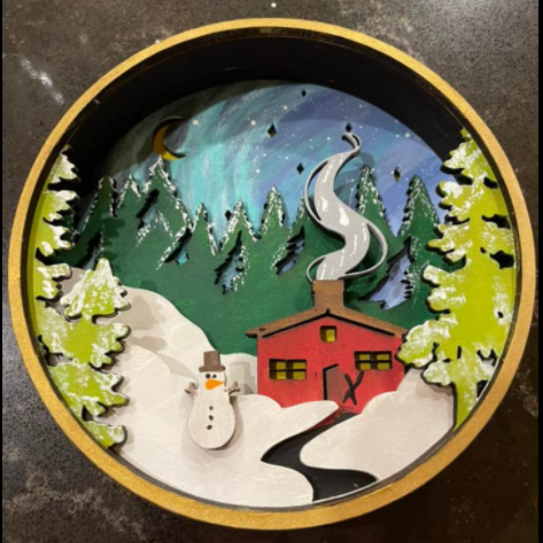 Winter Cabin Shadow Box (DIY Acrylic Paint Kit)