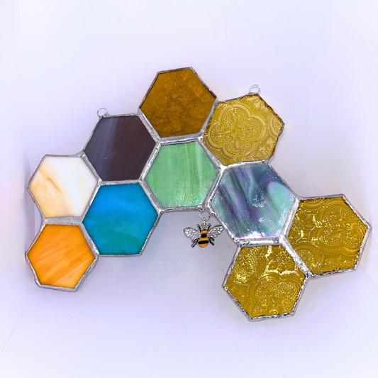 Honeycomb Stained Glass - 10 Piece with Bee