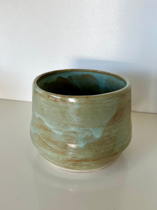 4" Thrown Bowl -  Green Wide Base Pottery