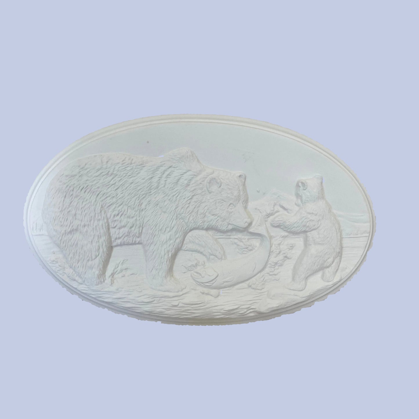 Fishing Bears Plaque Ceramic Bisque
