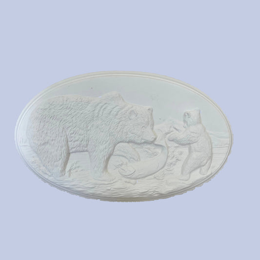 Fishing Bears Plaque Ceramic Bisque