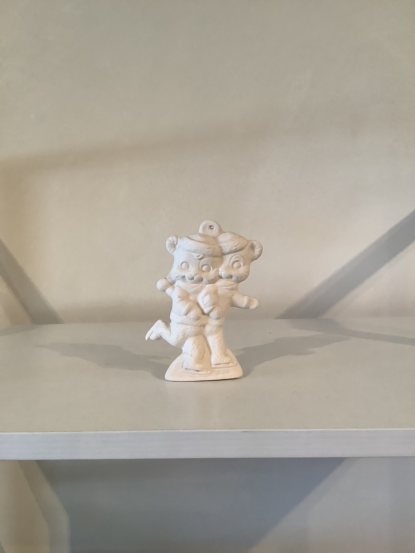 Two Bears Skating Ornament Ceramic Bisque
