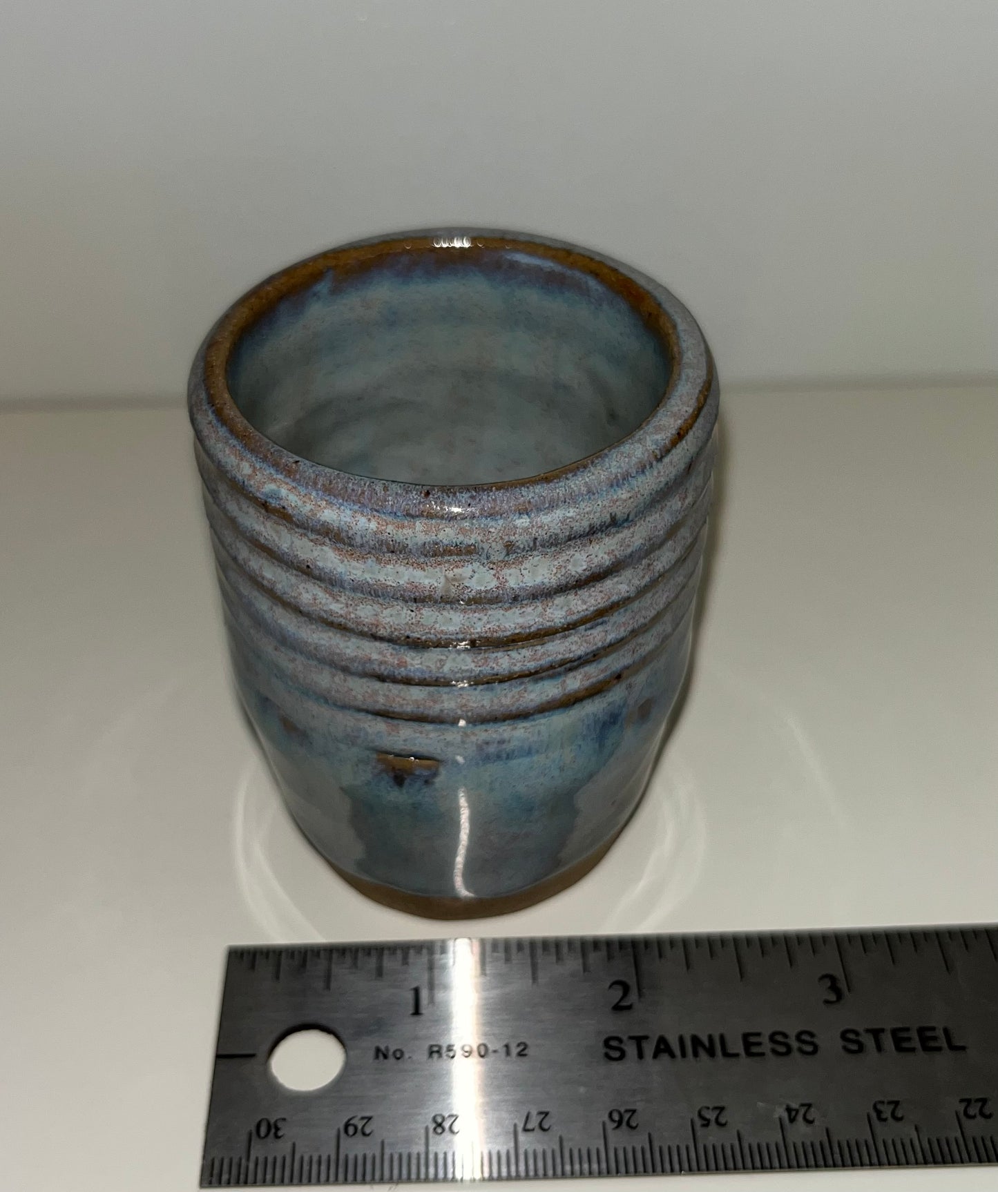 2" Blue Ribbed Cup by Heath Fehr