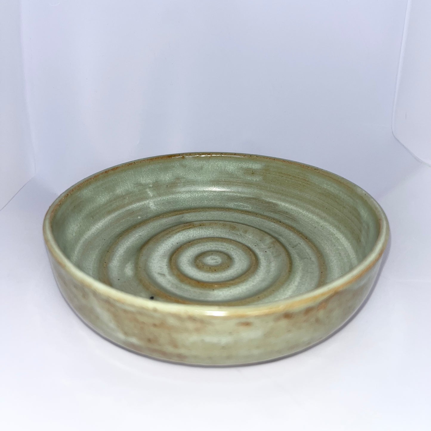 5" Pottery Shallow Bowl - Green & Brown
