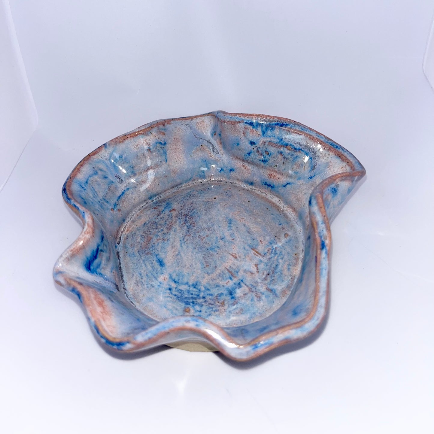 5" Pottery Shallow Wavy Bowl - Blue & Pink