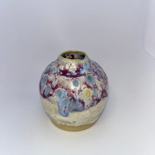 2.5" Pottery Speckled Vase- Purple, Blue & White