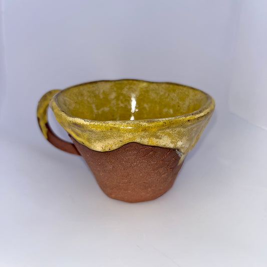 3.5" Pottery Honeycomb Teacups - Yellow/Brown Clay