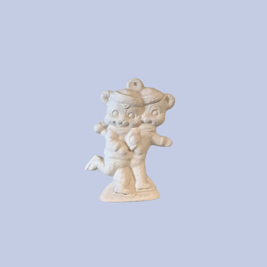 Two Bears Skating Ornament Ceramic Bisque