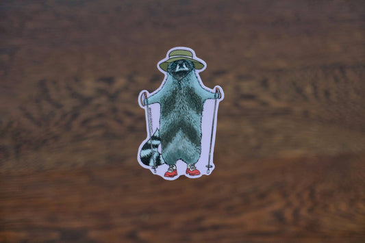 Hiking Raccoon Sticker