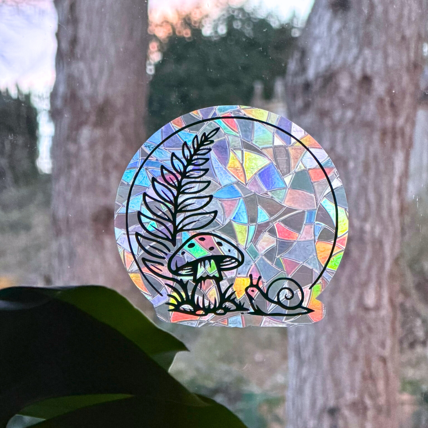 Forest Suncatcher | Fern Snail and Mushroom Window Cling