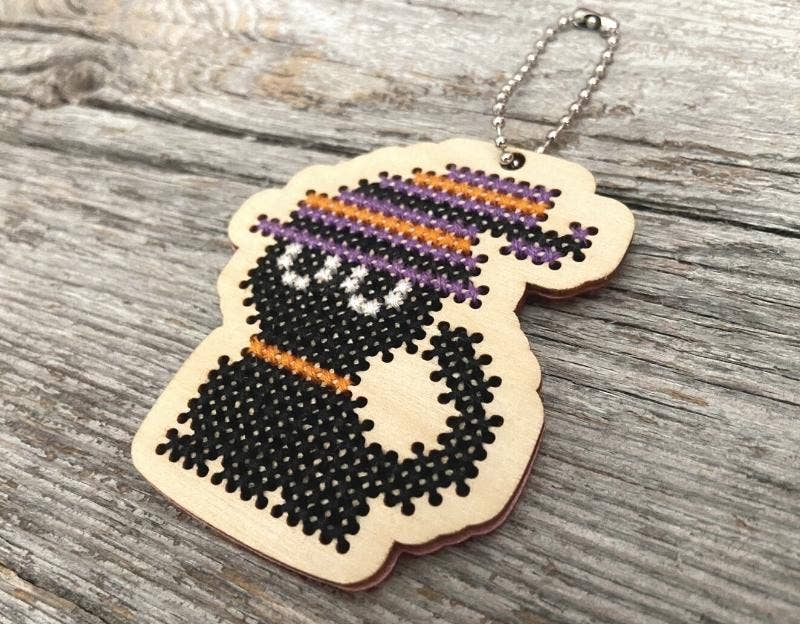Black cat laser cut wood cross stitch kit