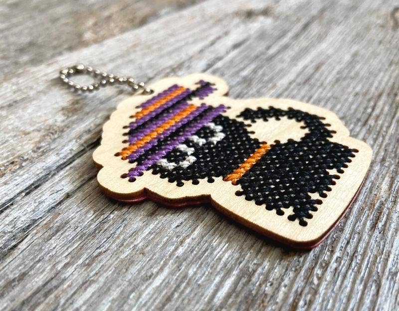 Black cat laser cut wood cross stitch kit