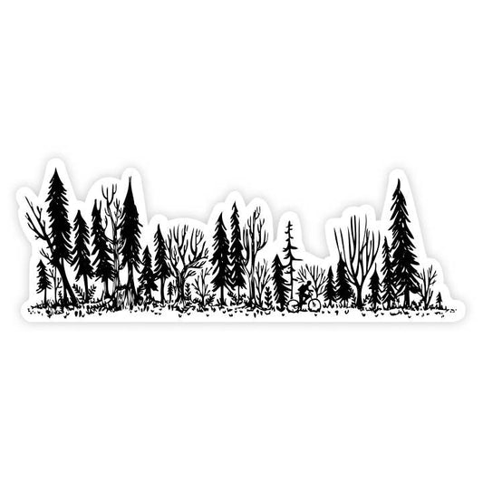 Forest Ride Sticker: Cyclist on Trail Amidst the Tree