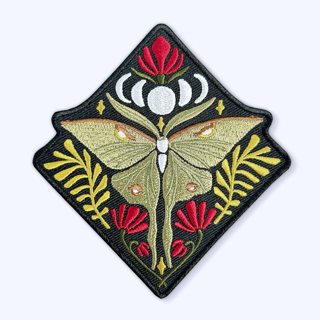 Luna Moth Sew On Patch: Moon Phases and Night Flowers